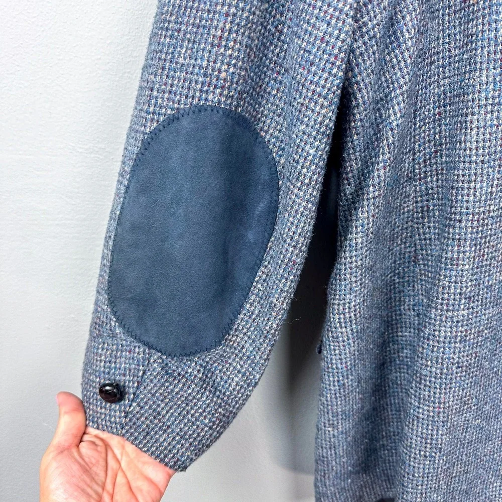 Vintage 70s 80s Lasso Western Blazer Size 44L Blue‎ Tweed Elbow Patches Cheyenne